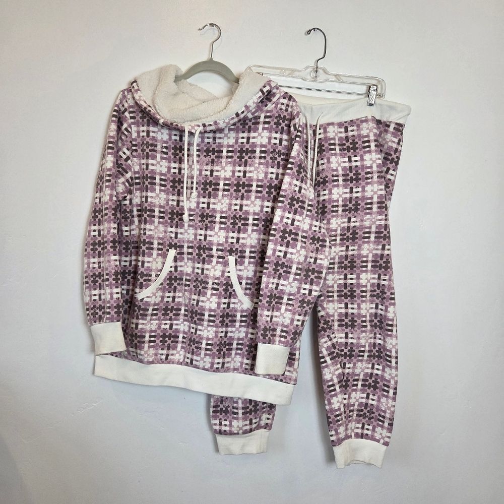 Pajamagram Purple Lavender Set Cozy Sherpa Collar Pullover Top Jogger Pants L